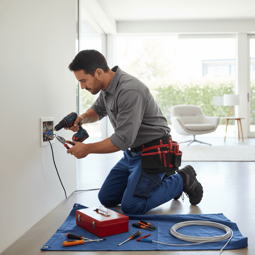 Electrician installing outlet