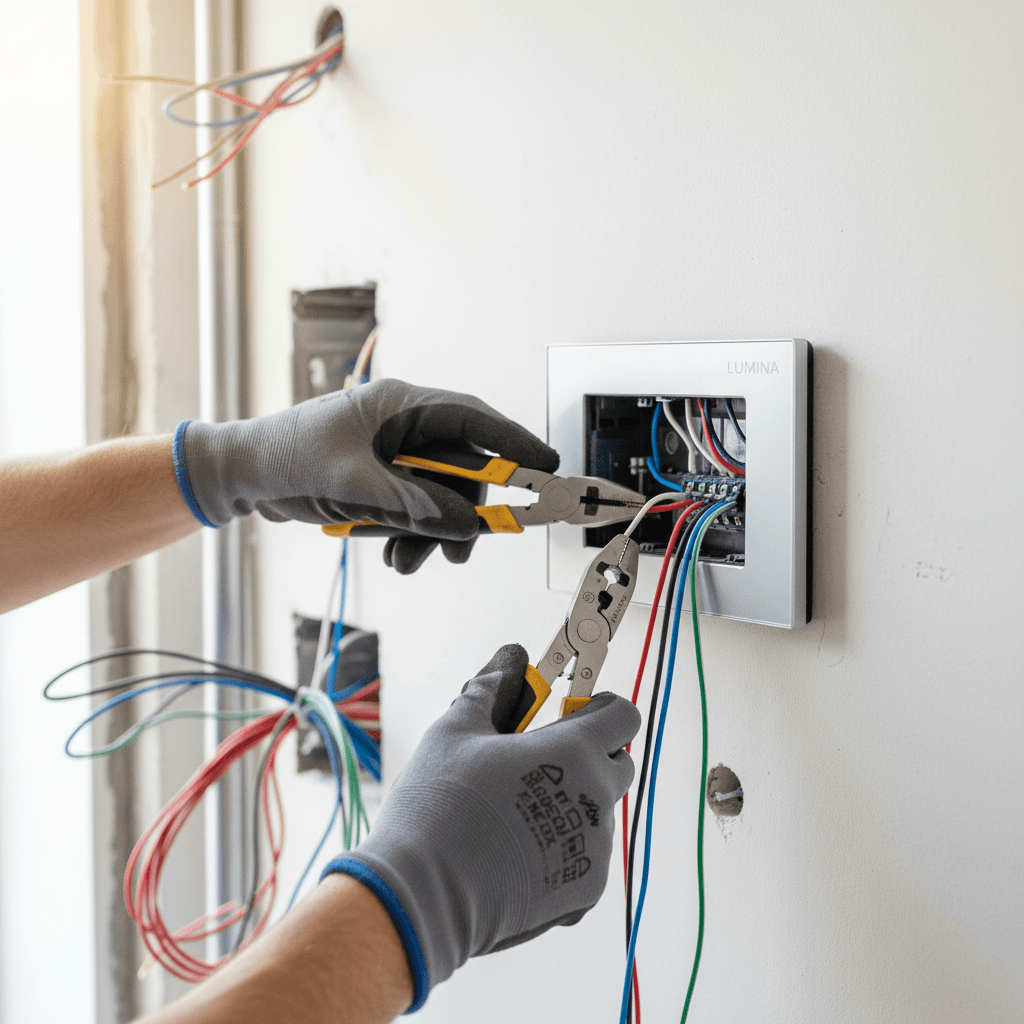 Electrician installing wiring in home